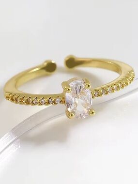 Dainty Solitaire Ring | Oval Clear Stone & Pavé Shank Accents